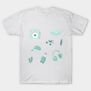 Blue Pastel Travel Doodles T-Shirt